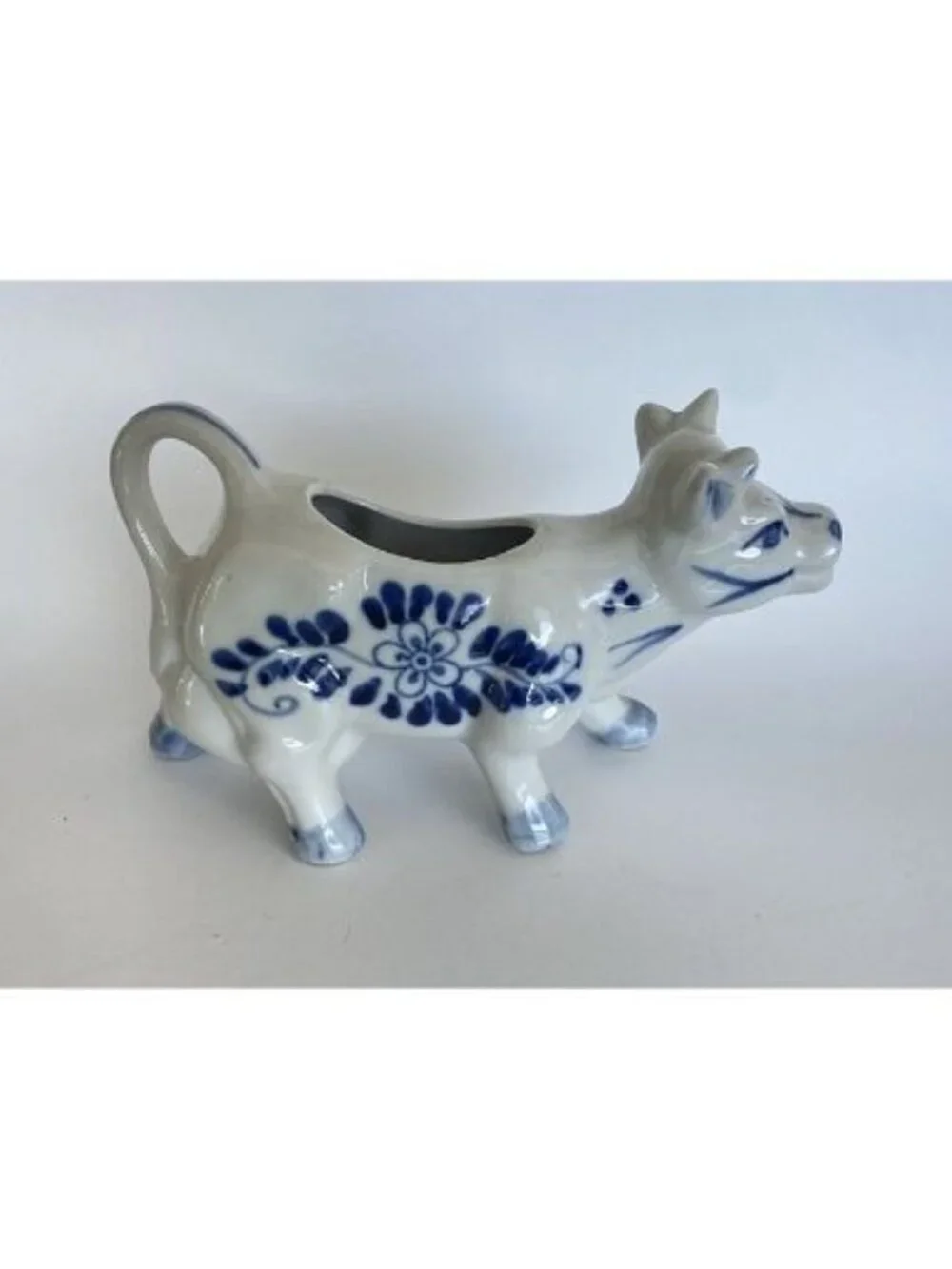 Delft Hand Painted Blue Cow Pitcher Creamer Holland Windmill Floral Vintage